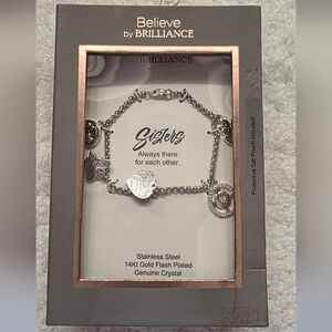 Believe By Brilliance Sisters Stainless Steel 14kt Gold Flash Plated Bracelet